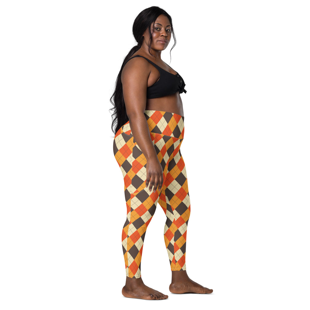 Women’s Autumn Argyle Yoga Leggings With Pockets – High-Waisted, Soft Compression Active Pants