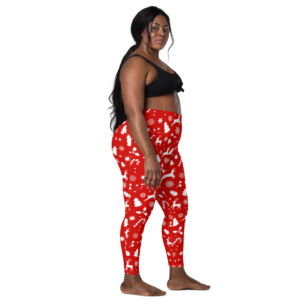 Women’s Red Christmas Yoga Leggings With Pockets – High-Waisted, Soft Compression Active Pants