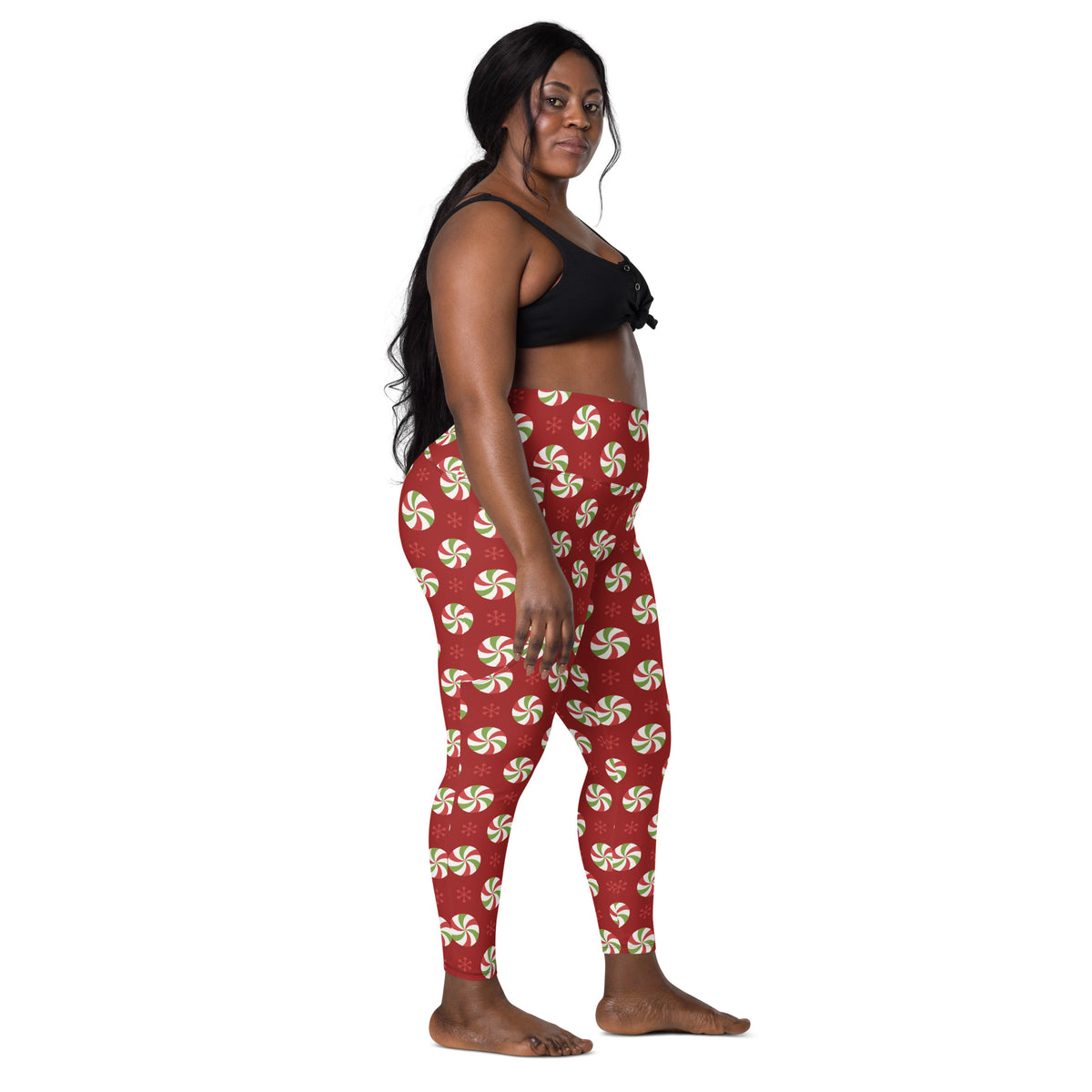 Women’s Peppermint Christmas Yoga Leggings With Pockets – High-Waisted, Soft Compression Active Pants