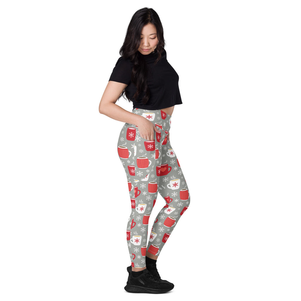 Women’s Hot Cocoa Christmas Yoga Leggings With Pockets – High-Waisted, Soft Compression Active Pants