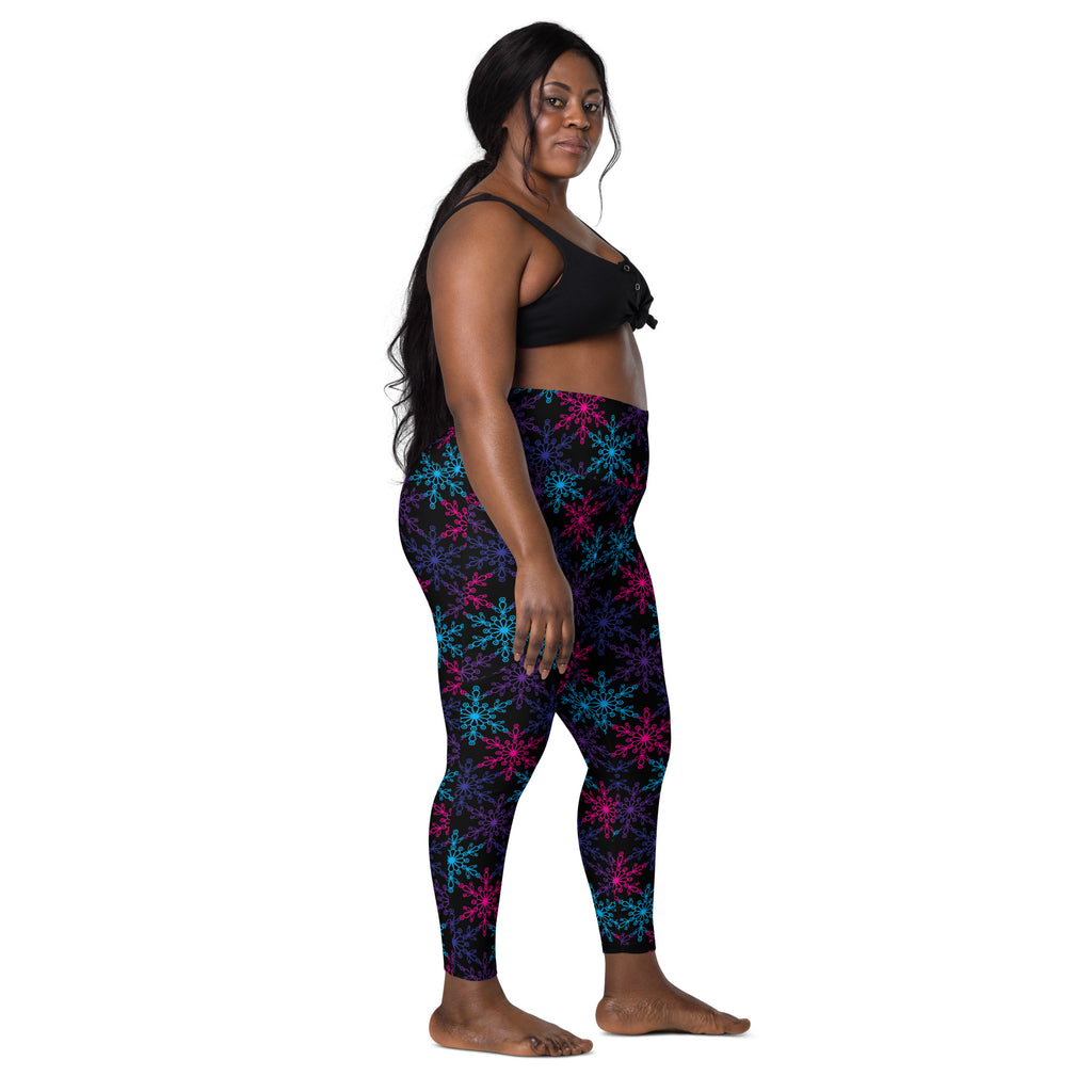 Women’s Colorful Snowflake Yoga Leggings With Pockets – High-Waisted, Soft Compression Active Pants