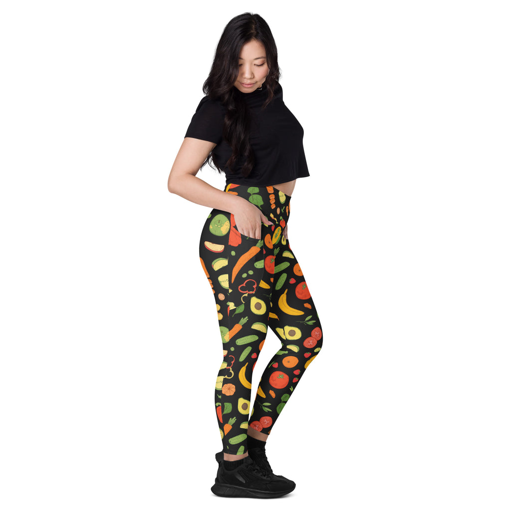 Women’s Fruit & Vegetable Yoga Leggings With Pockets – High-Waisted, Soft Compression Active Pants