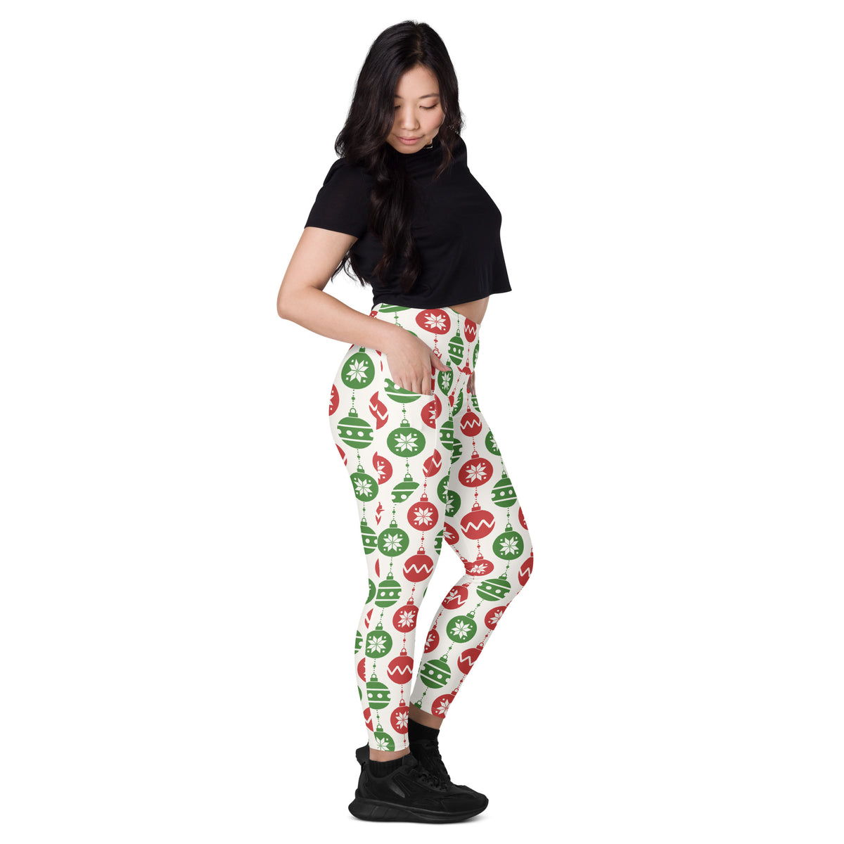 Women’s Christmas Ornament Yoga Leggings With Pockets – High-Waisted, Soft Compression Active Pants