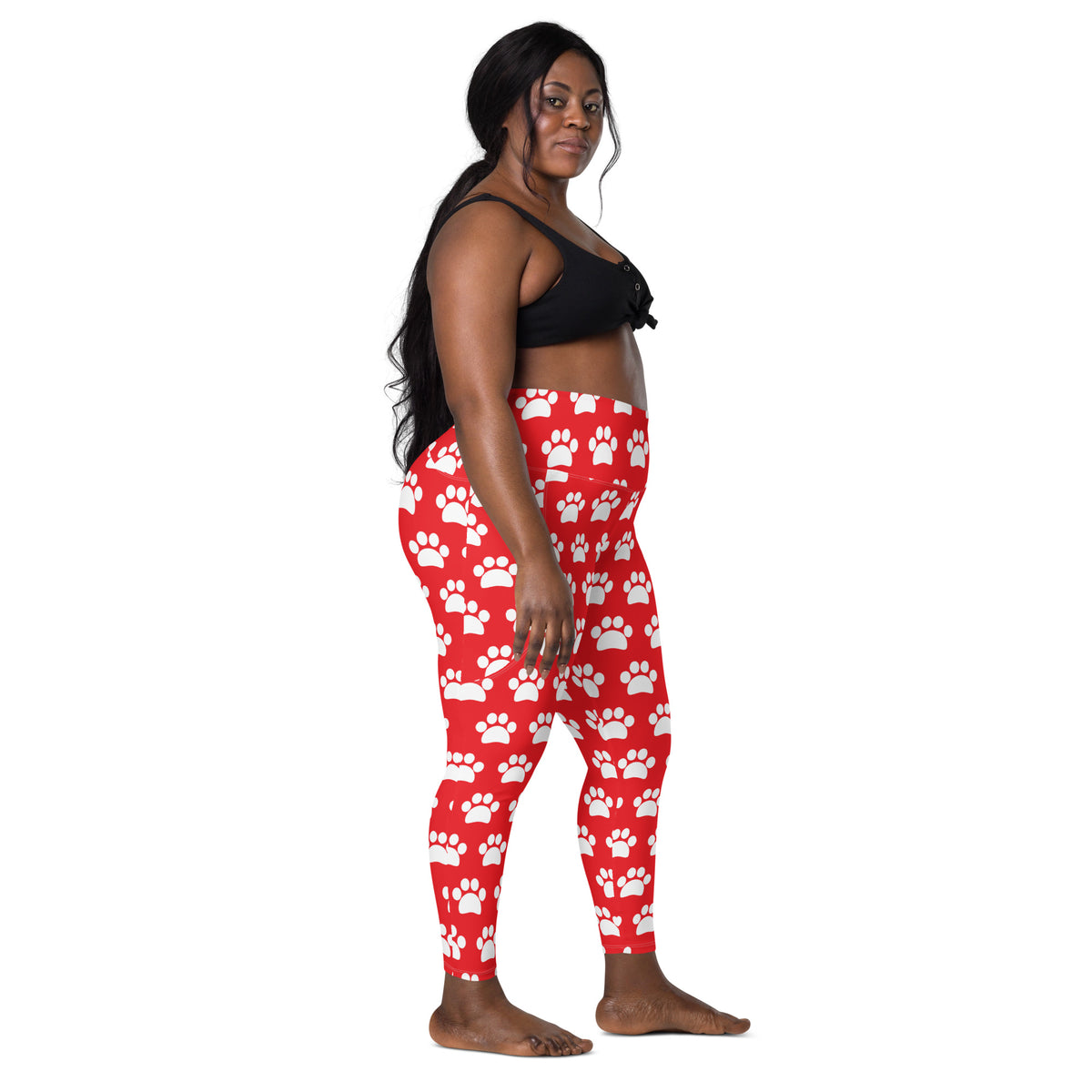Women’s Red Paw Print Yoga Leggings With Pockets – High-Waisted, Soft Compression Active Pants