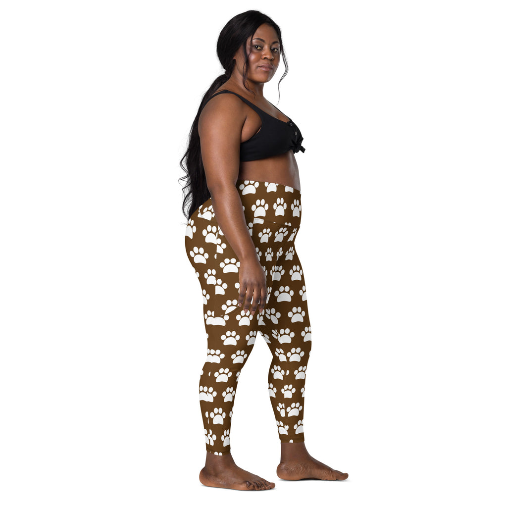 Women’s Brown Paw Print Yoga Leggings With Pockets – High-Waisted, Soft Compression Active Pants