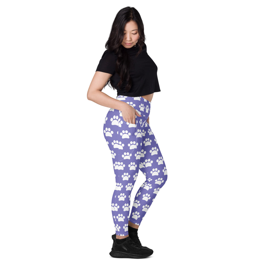 Women’s Purple Paw Print Yoga Leggings With Pockets – High-Waisted, Soft Compression Active Pants