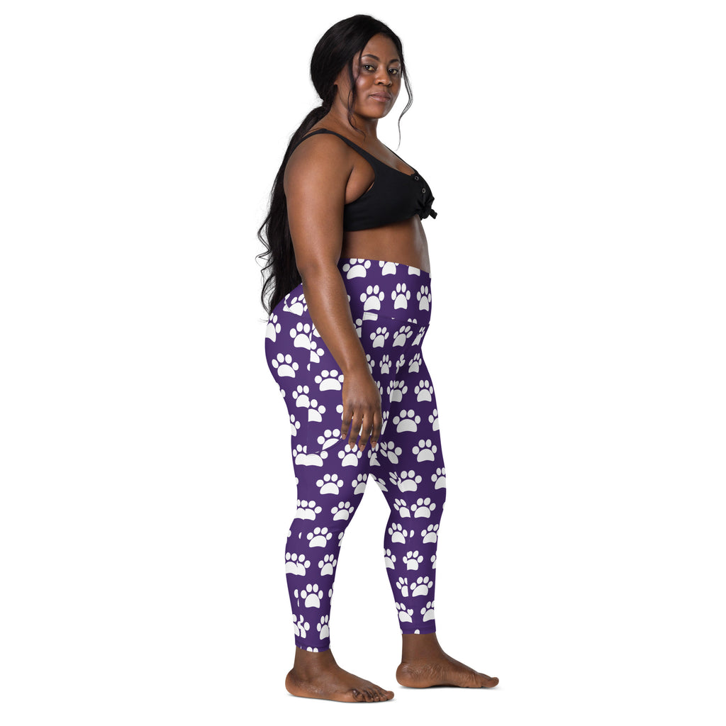 Women’s Dark Purple Paw Print Yoga Leggings With Pockets – High-Waisted, Soft Compression Active Pants