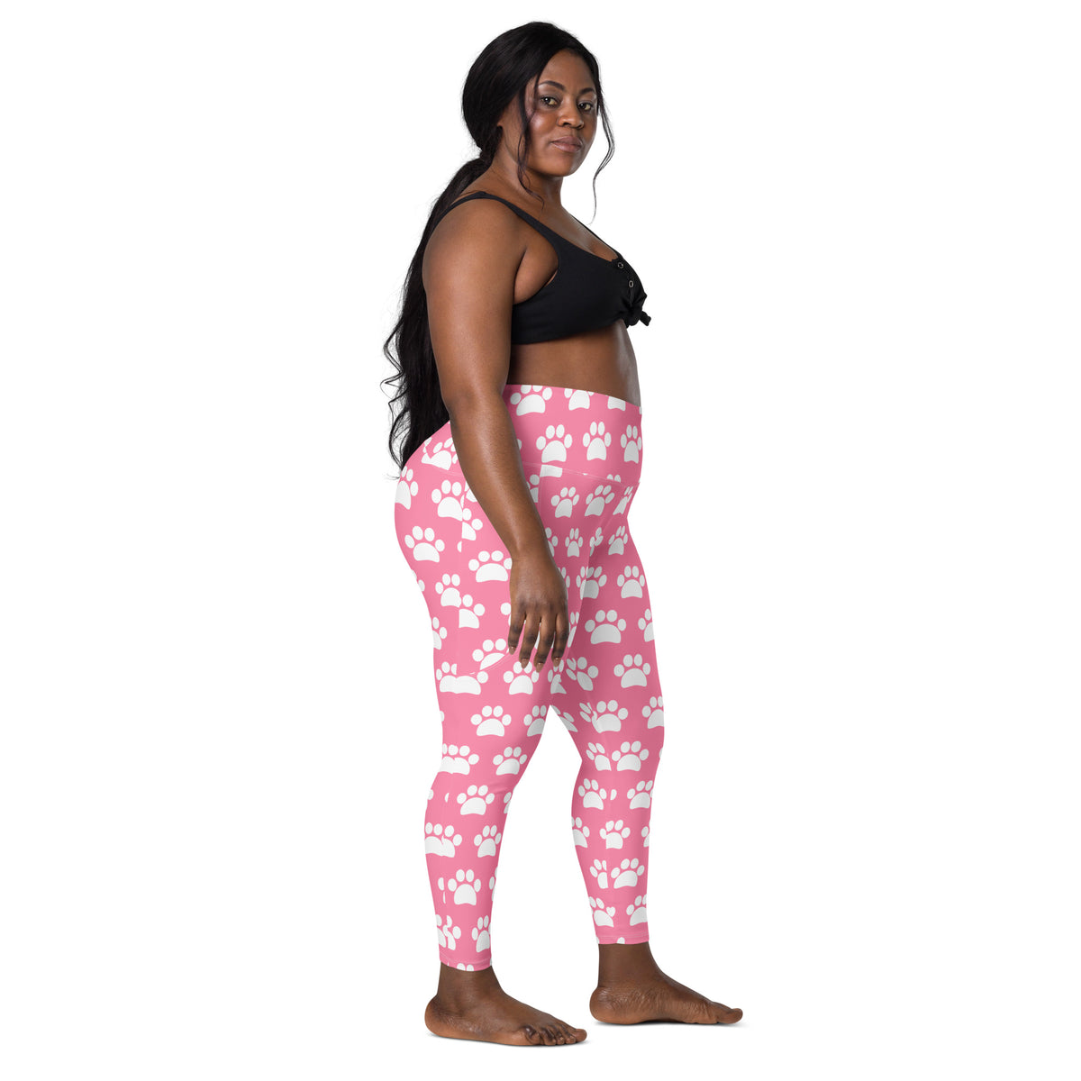 Women’s Pink Paw Print Yoga Leggings With Pockets – High-Waisted, Soft Compression Active Pants