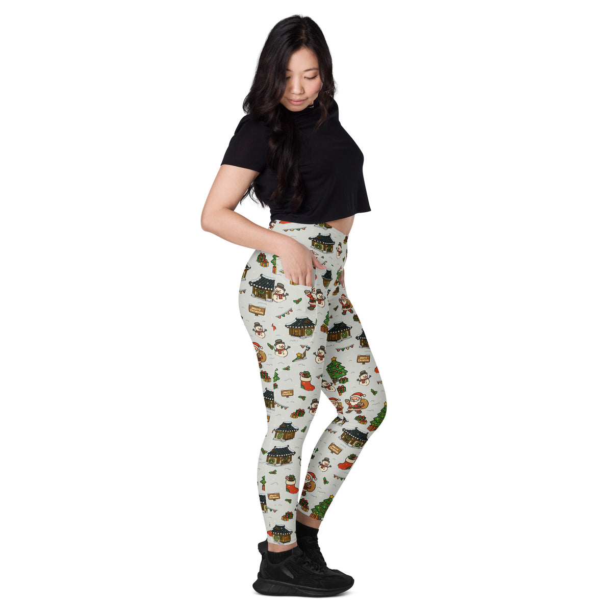 Women’s Christmas Village Yoga Leggings With Pockets – High-Waisted, Soft Compression Active Pants