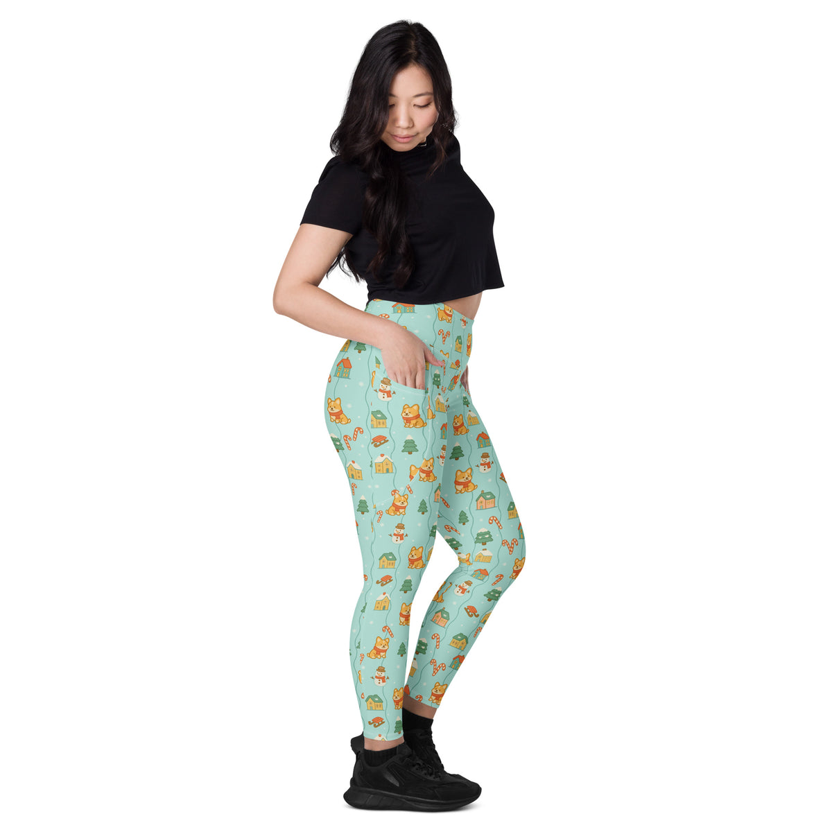 Women’s Christmas Corgi Dog Yoga Leggings With Pockets – High-Waisted, Soft Compression Active Pants