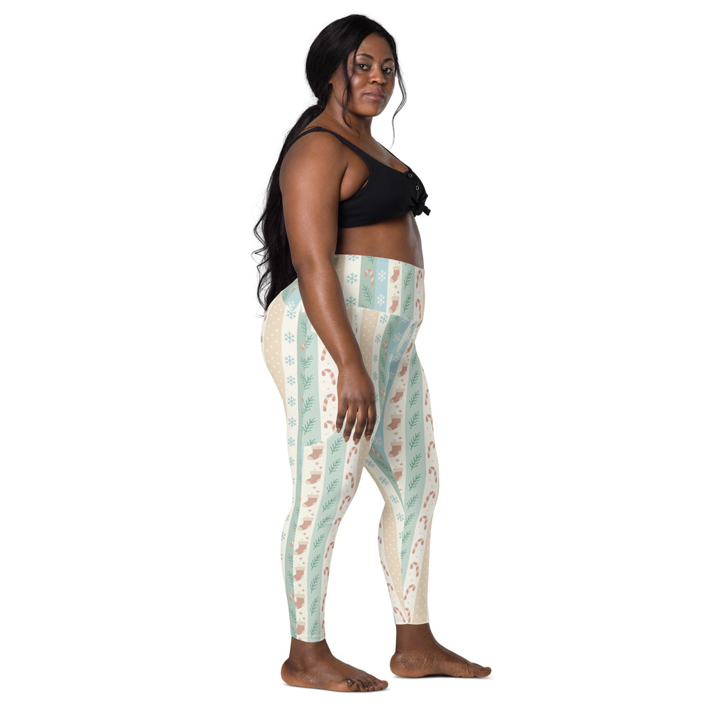 Women’s Striped Christmas Yoga Leggings With Pockets – High-Waisted, Soft Compression Active Pants