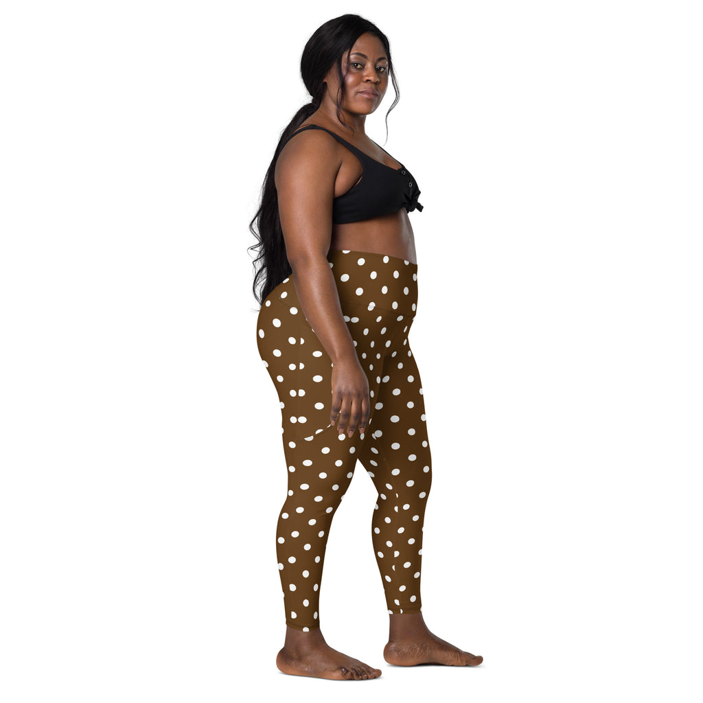 Women’s Brown Polka Dot Yoga Leggings With Pockets – High-Waisted, Soft Compression Active Pants