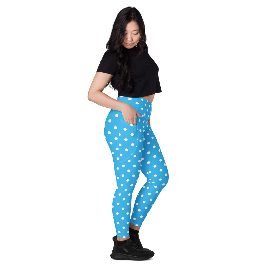 Women’s Sky Blue Polka Dot Yoga Leggings With Pockets – High-Waisted, Soft Compression Active Pants