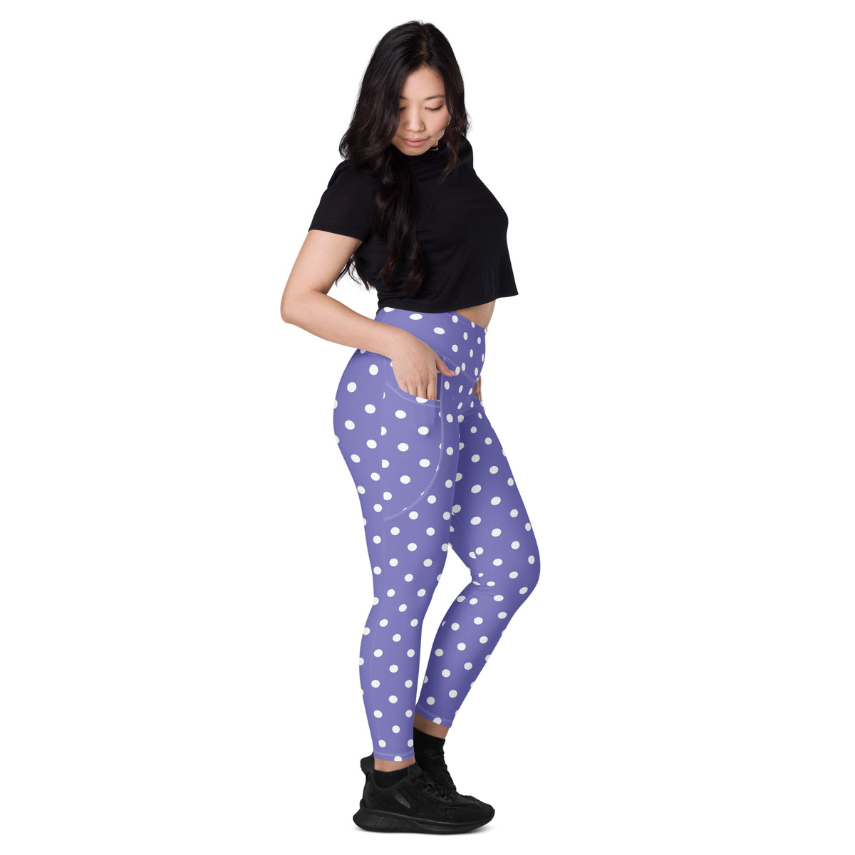 Women’s Purple Polka Dot Yoga Leggings With Pockets – High-Waisted, Soft Compression Active Pants