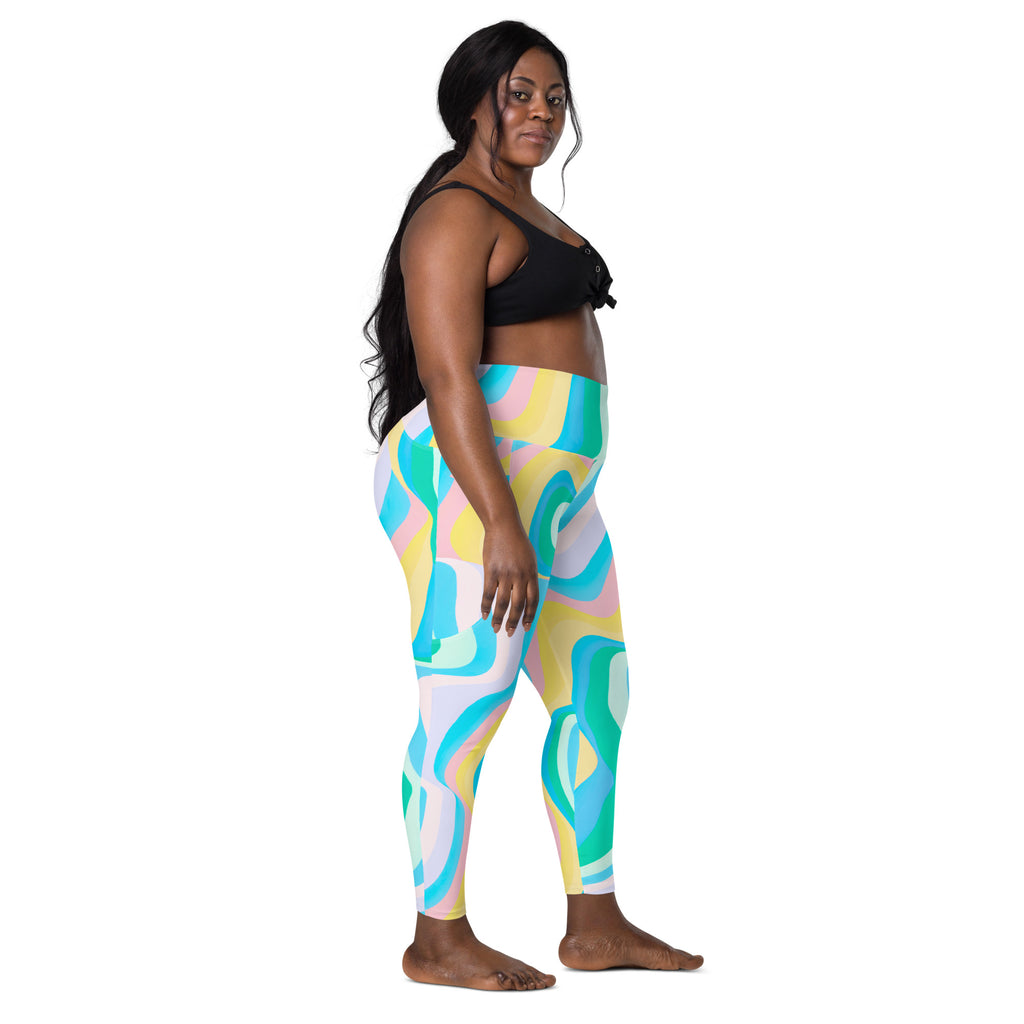 Women’s Pastel Rainbow Wave Yoga Leggings With Pockets – High-Waisted, Soft Compression Active Pants