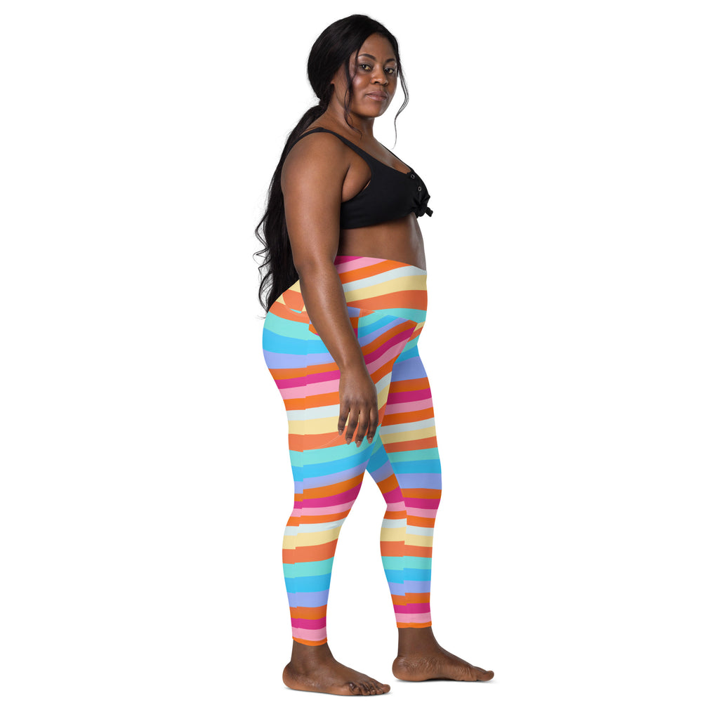 Women’s Colorful Striped Waves Yoga Leggings With Pockets – High-Waisted, Soft Compression Active Pants