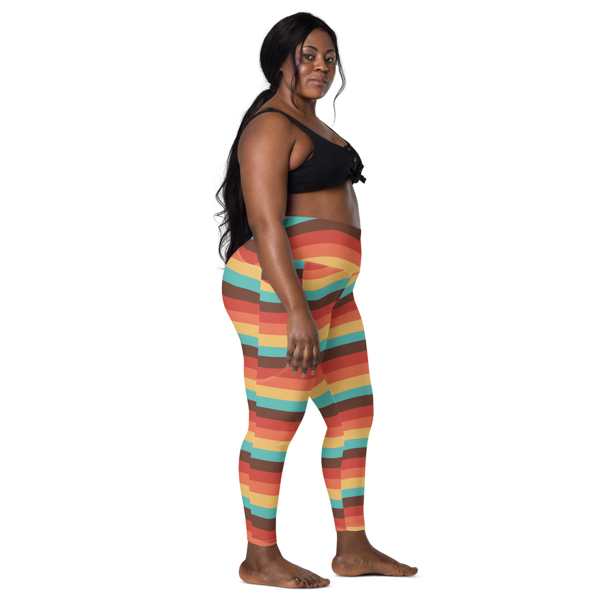 Women’s Retro Rainbow Stripe Yoga Leggings With Pockets – High-Waisted, Soft Compression Active Pants