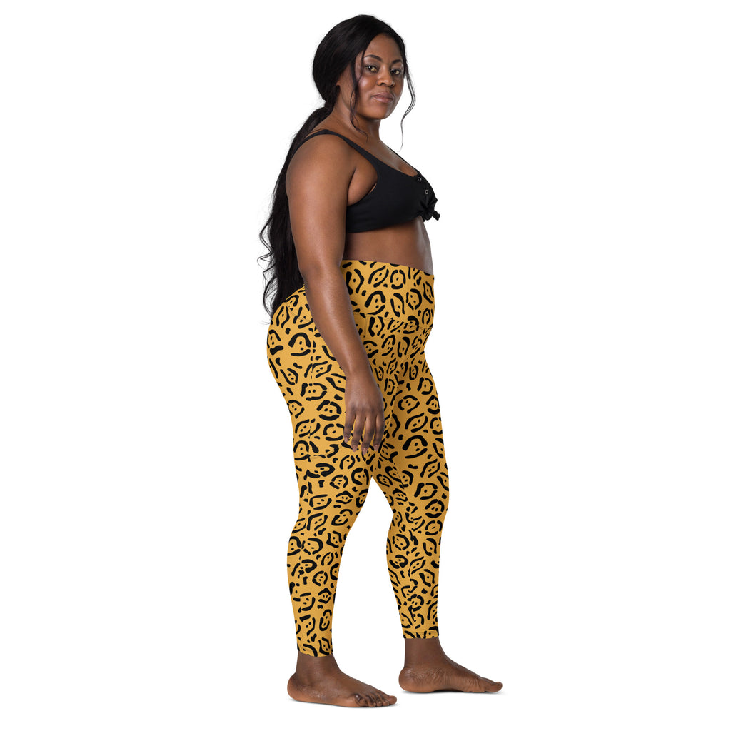 Women’s Mustard Yellow Leopard Print Yoga Leggings With Pockets – High-Waisted, Soft Compression Active Pants