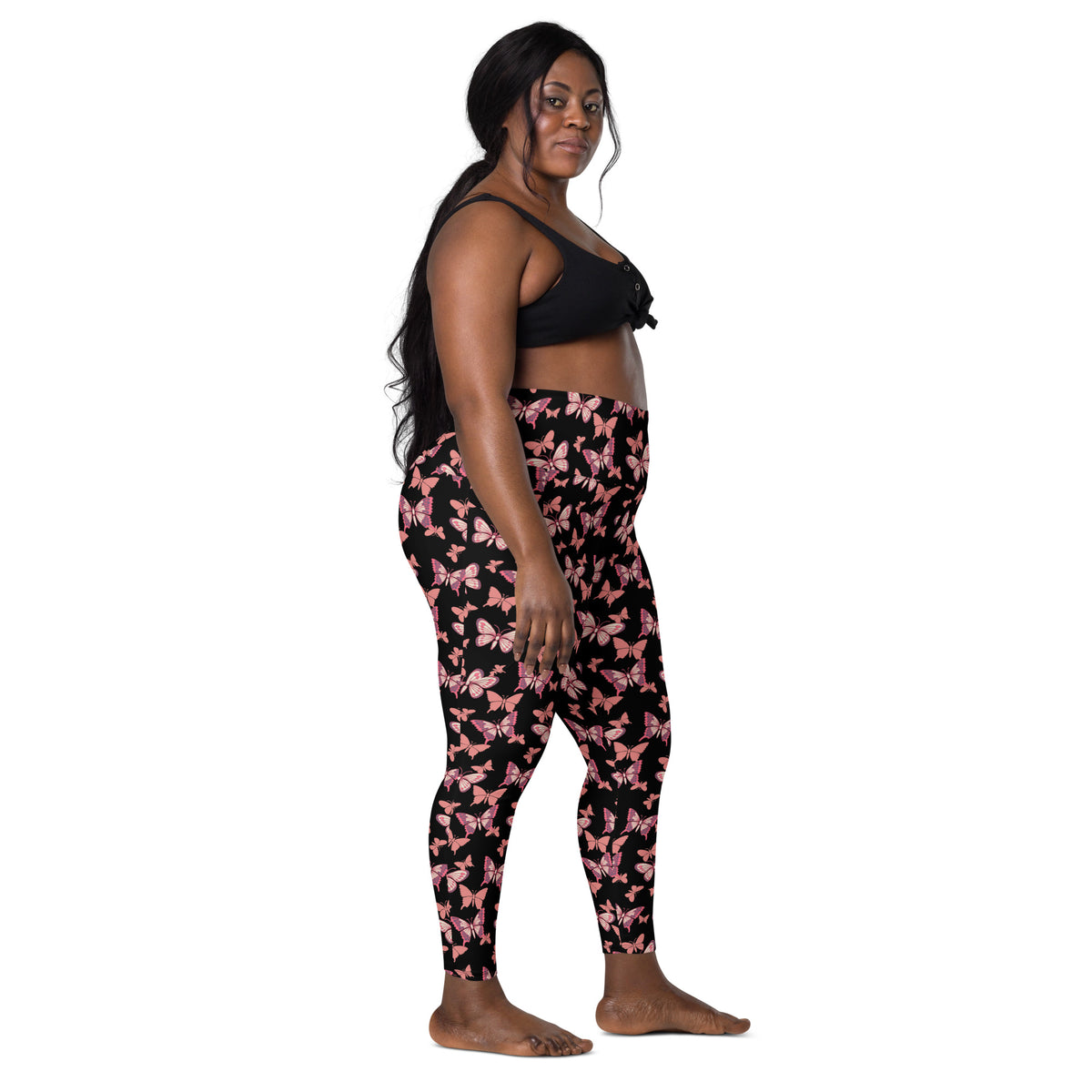 Women’s Vibrant Pink Butterfly Yoga Leggings With Pockets – High-Waisted, Soft Compression Active Pants
