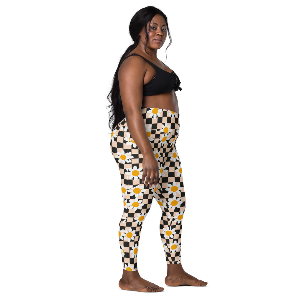 Women’s Daisy Checkered Yoga Leggings With Pockets – High-Waisted, Soft Compression Active Pants