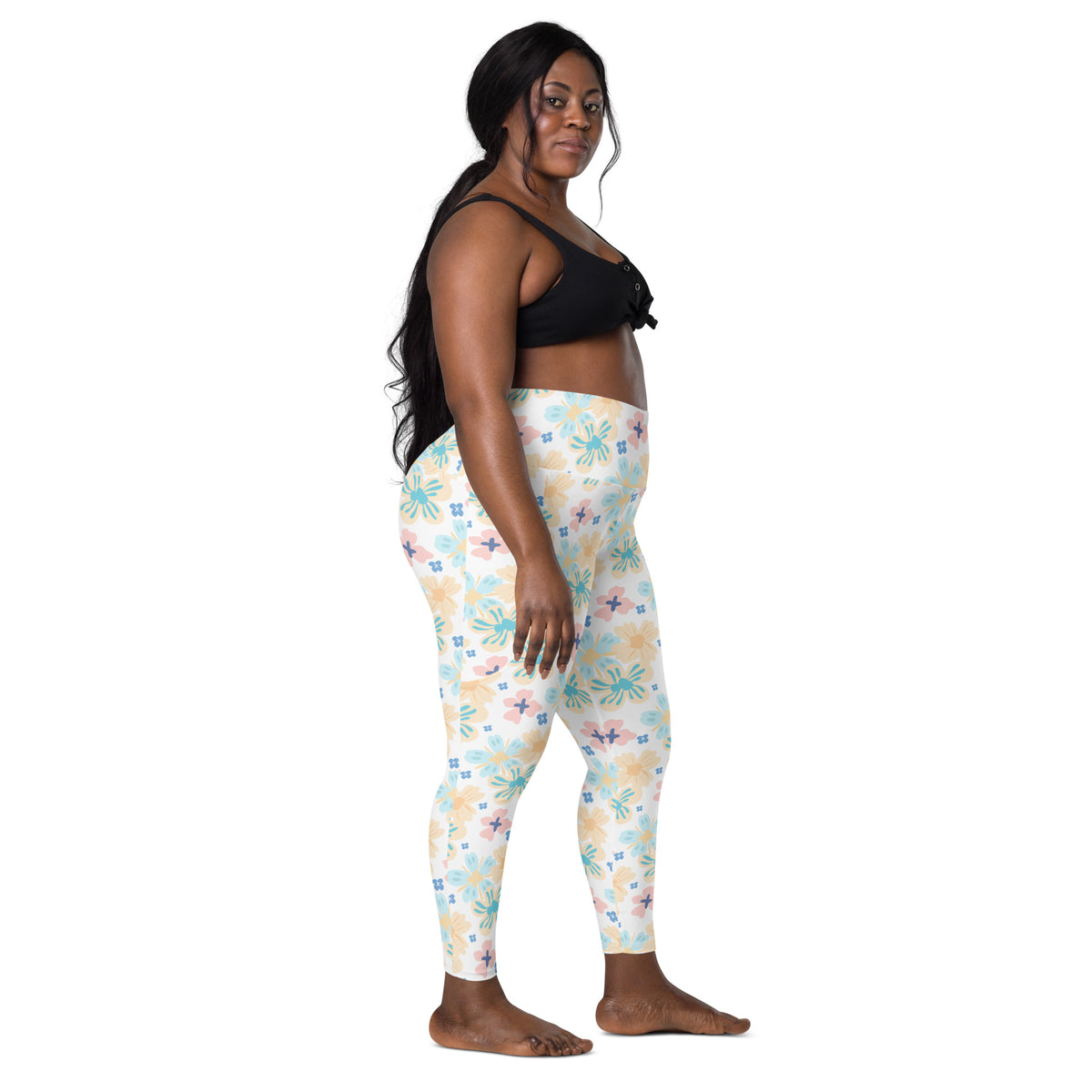 Women’s Tropical Pastel Floral Yoga Leggings With Pockets – High-Waisted, Soft Compression Active Pants