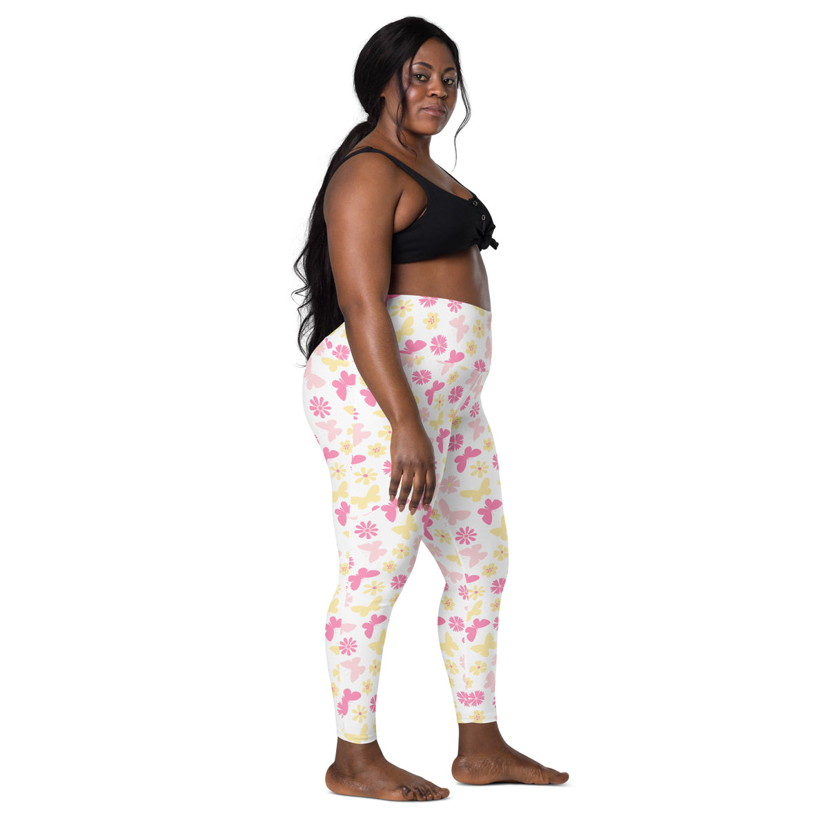 Women’s Pink Butterfly & Flower Yoga Leggings With Pockets – High-Waisted, Soft Compression Active Pants