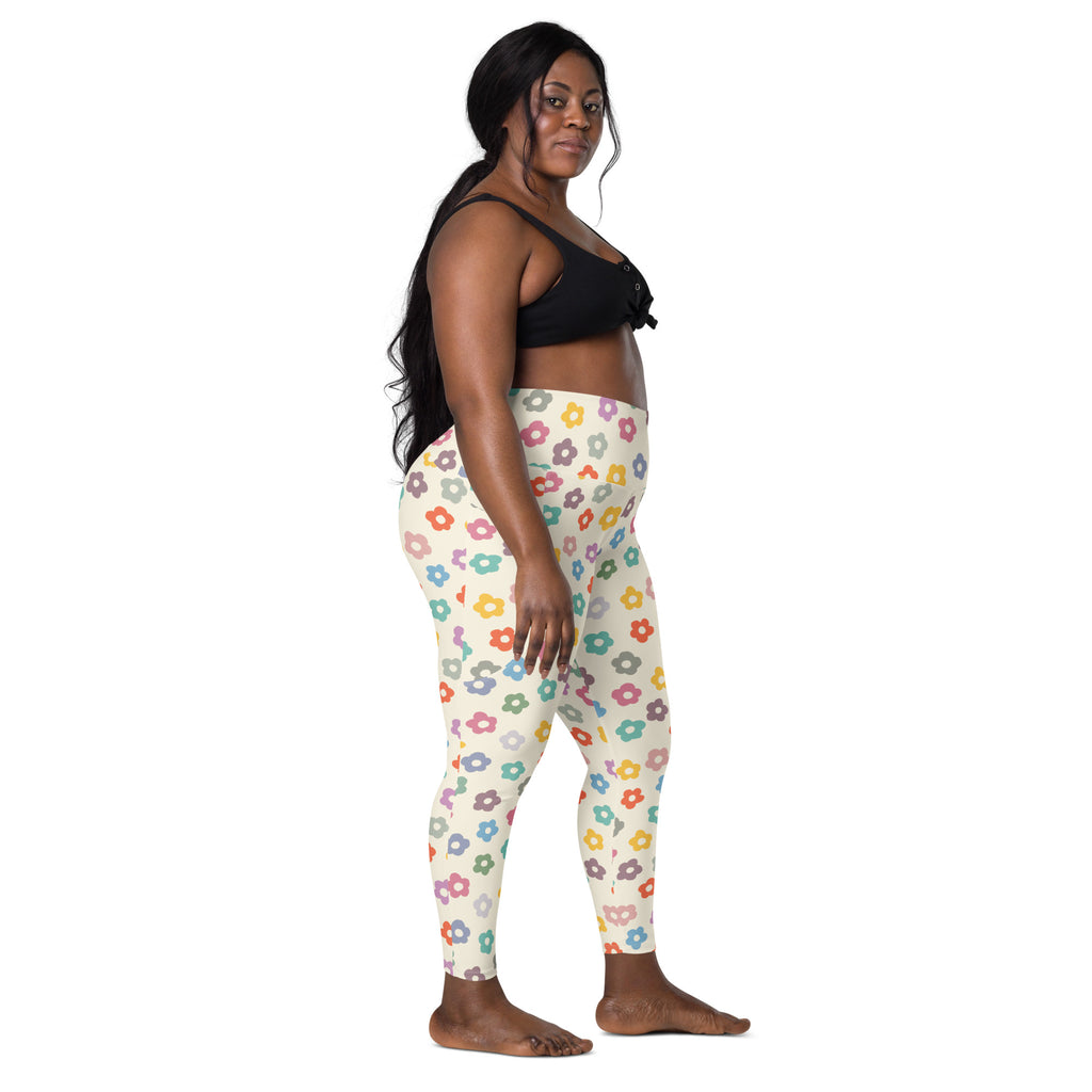 Women’s Colorful Retro Floral Yoga Leggings With Pockets – High-Waisted, Soft Compression Active Pants