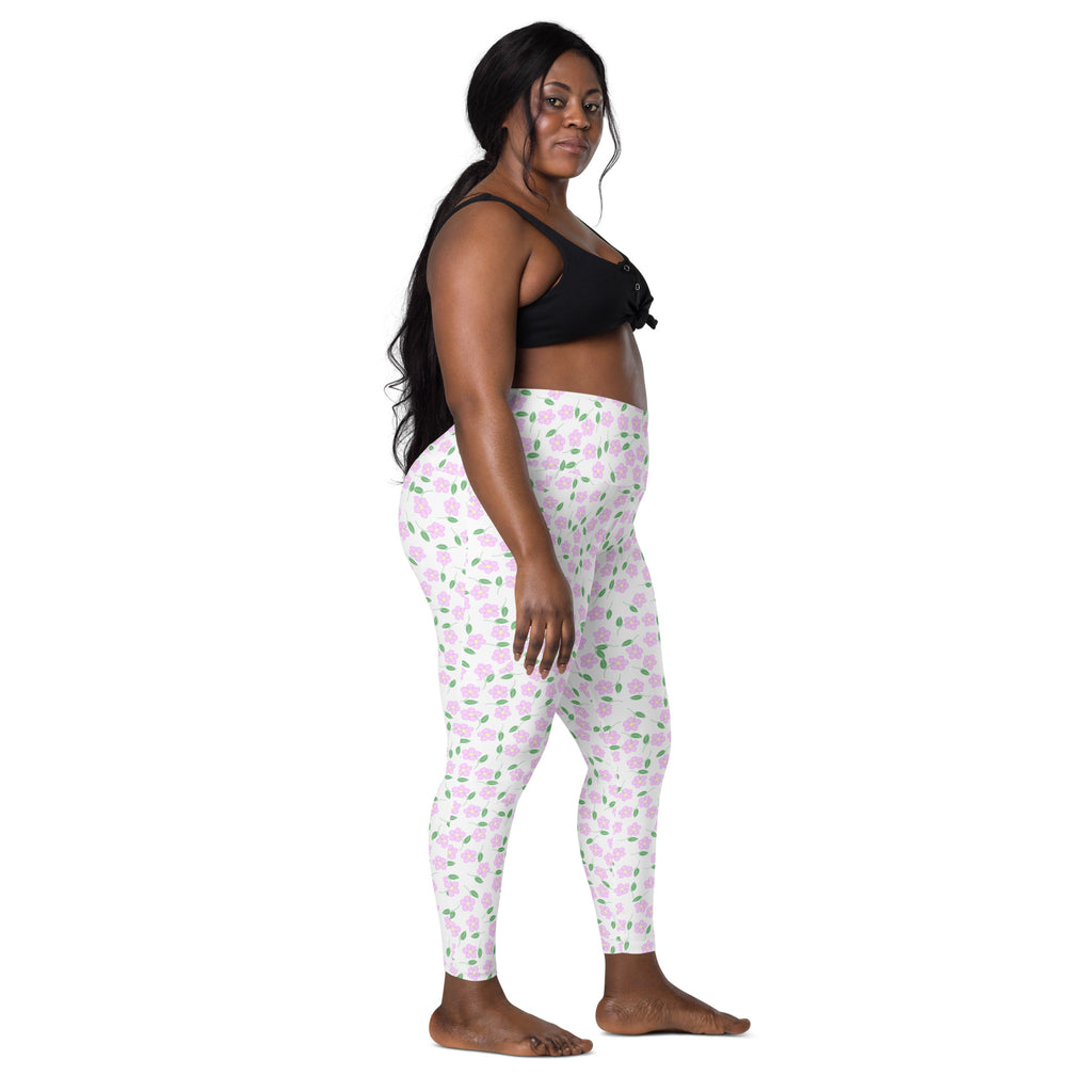 Women’s Pink Botanical Yoga Leggings With Pockets – High-Waisted, Soft Compression Active Pants