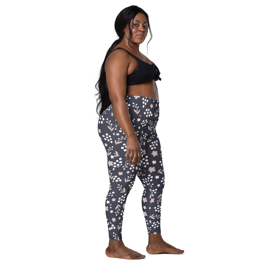 Women’s Dark Floral Yoga Leggings With Pockets – High-Waisted, Soft Compression Active Pants