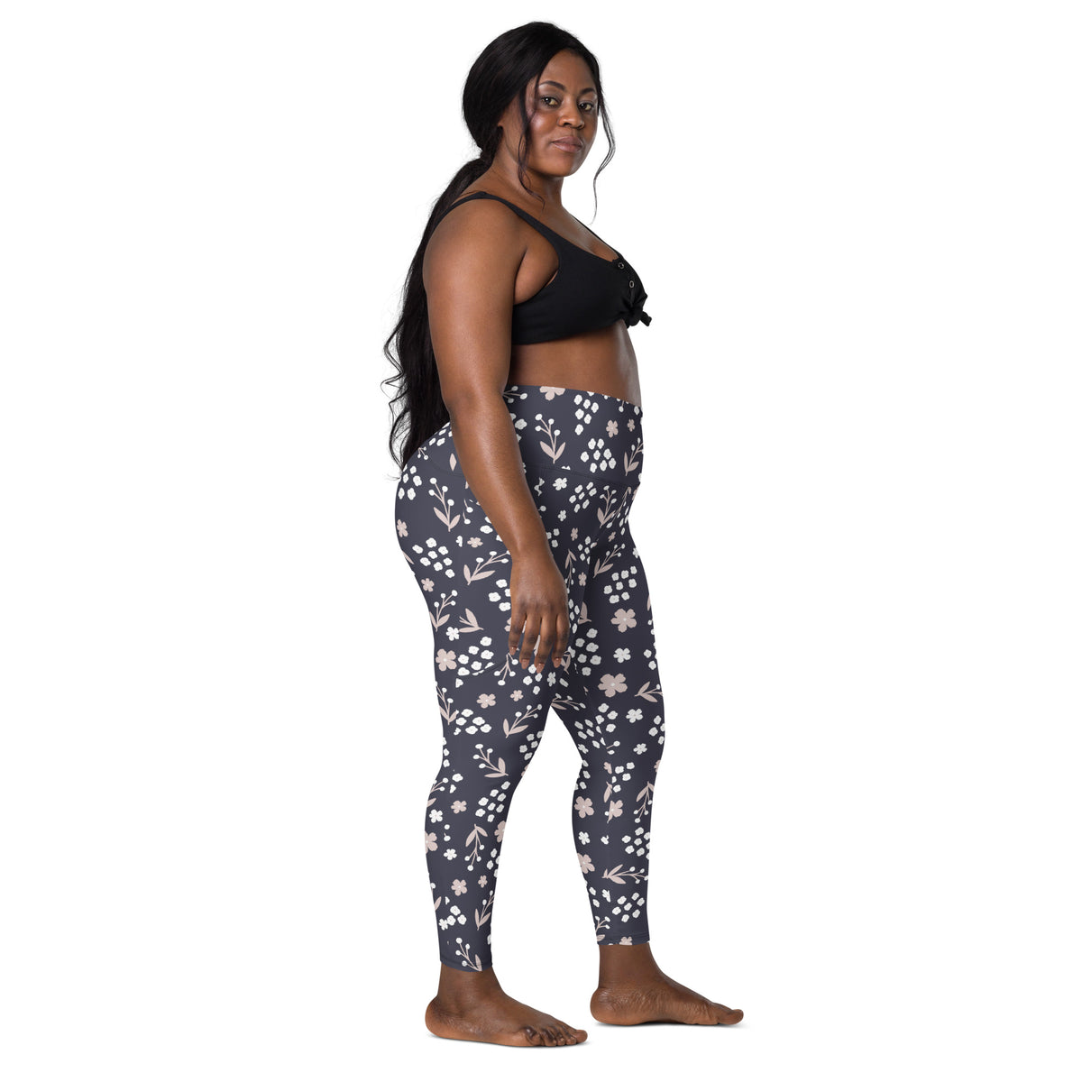 Women’s Dark Floral Yoga Leggings With Pockets – High-Waisted, Soft Compression Active Pants