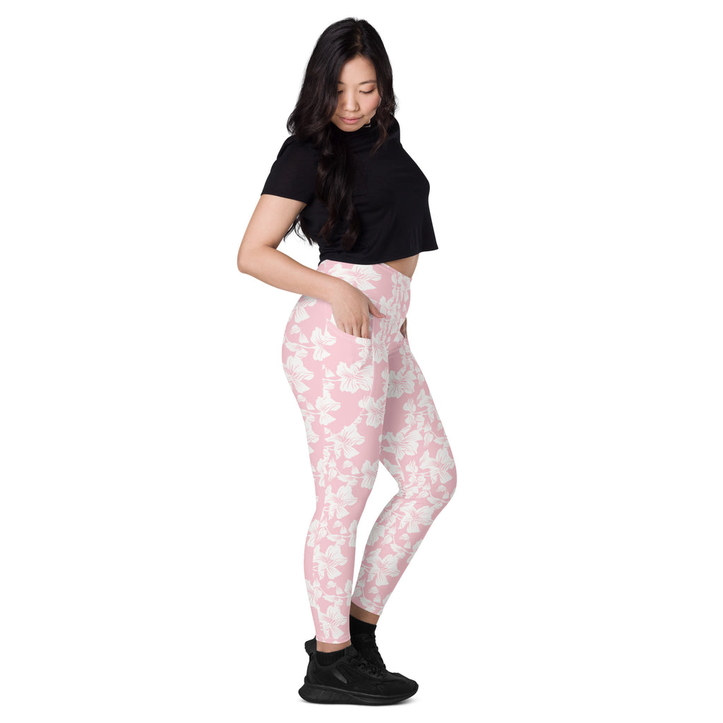 Women’s Pink Lily Yoga Leggings With Pockets – High-Waisted, Soft Compression Active Pants