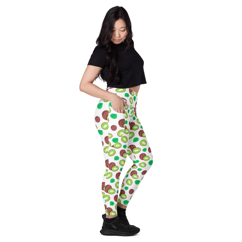 Women’s Kiwi Fruit Yoga Leggings With Pockets – High-Waisted, Soft Compression Active Pants