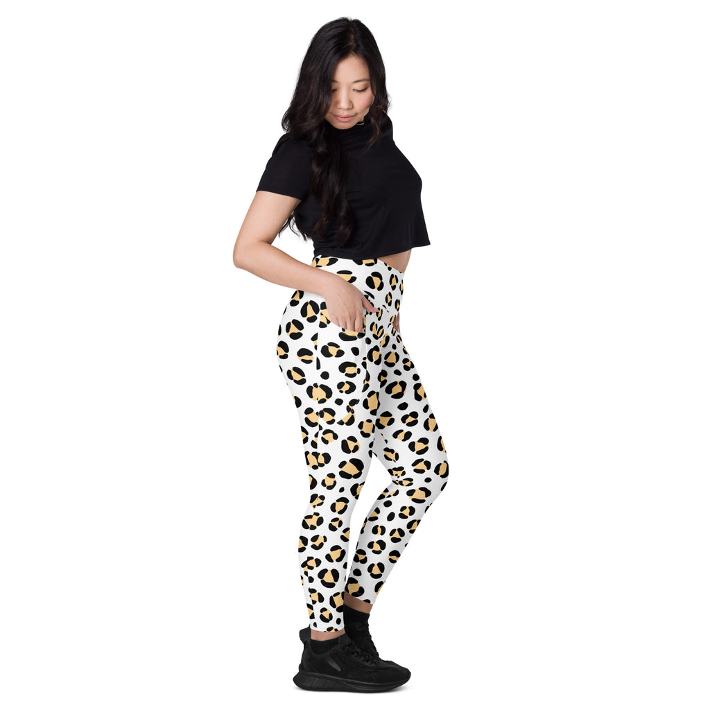 Women’s Yellow Leopard Print Yoga Leggings With Pockets – High-Waisted, Soft Compression Active Pants