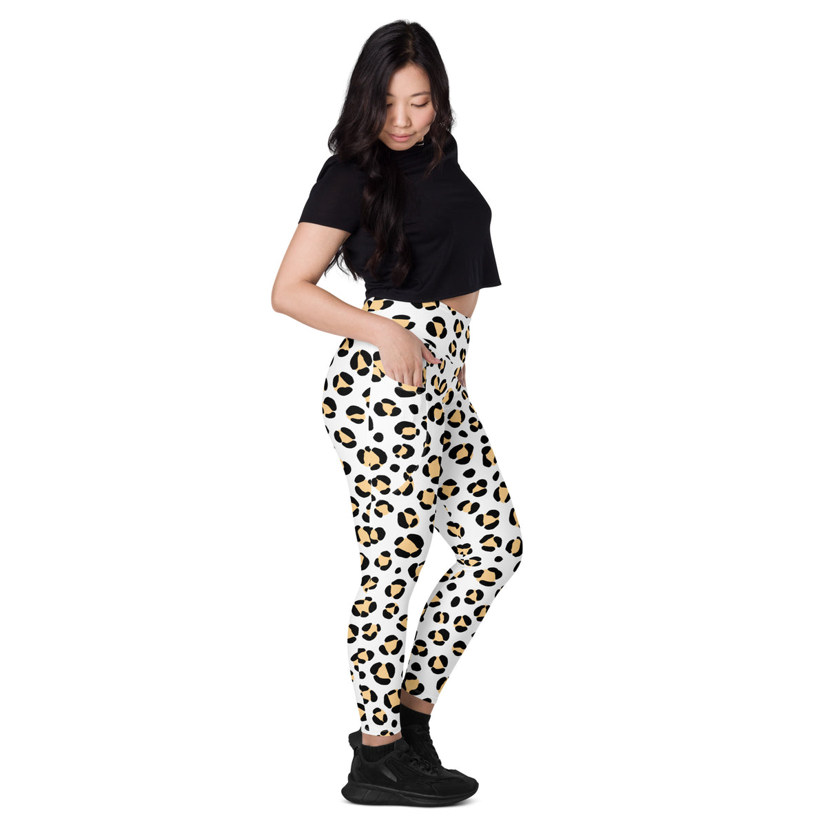 Women’s Yellow Leopard Print Yoga Leggings With Pockets – High-Waisted, Soft Compression Active Pants