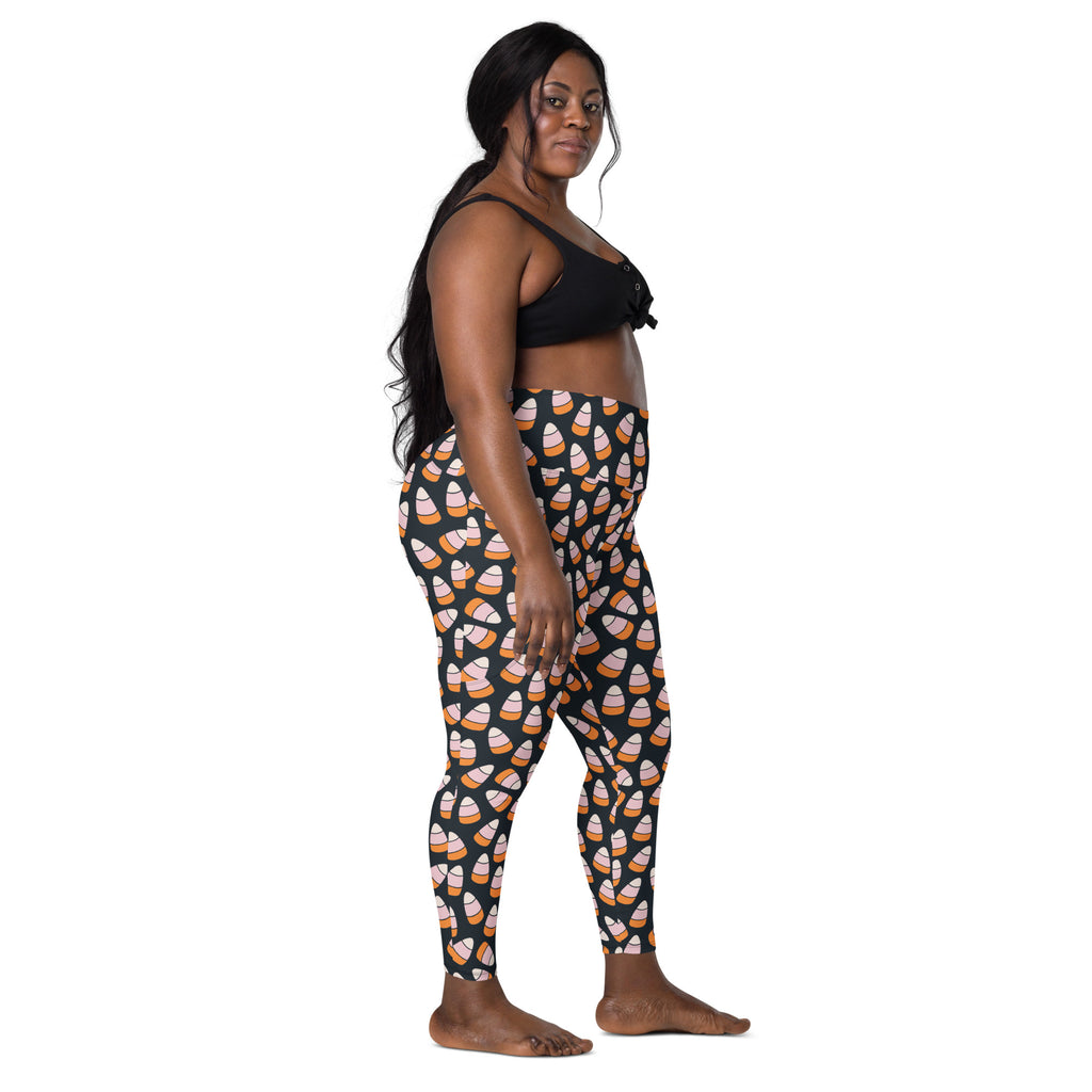 Women’s Pink & Orange Candy Corn Halloween Yoga Leggings With Pockets – High-Waisted, Soft Compression Active Pants