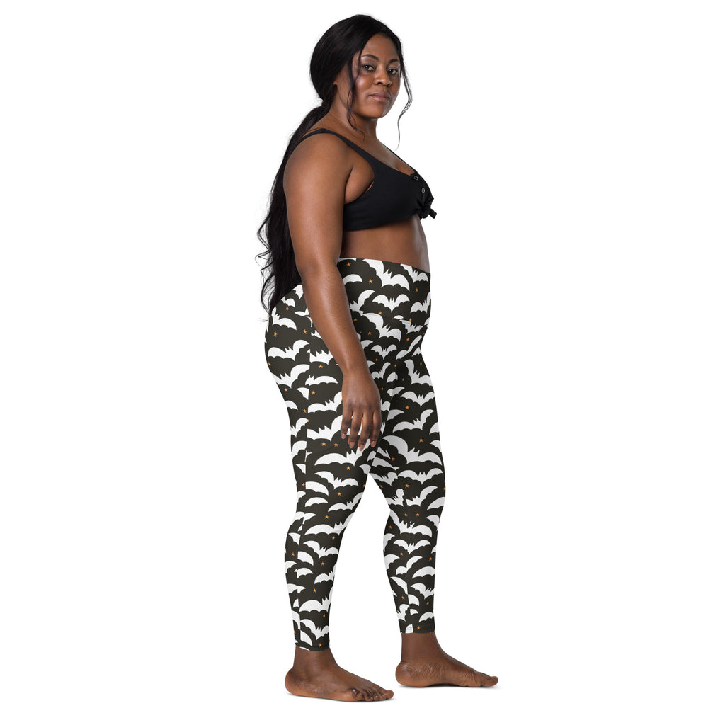Women’s Dark Brown Halloween Bat Yoga Leggings With Pockets – High-Waisted, Soft Compression Active Pants