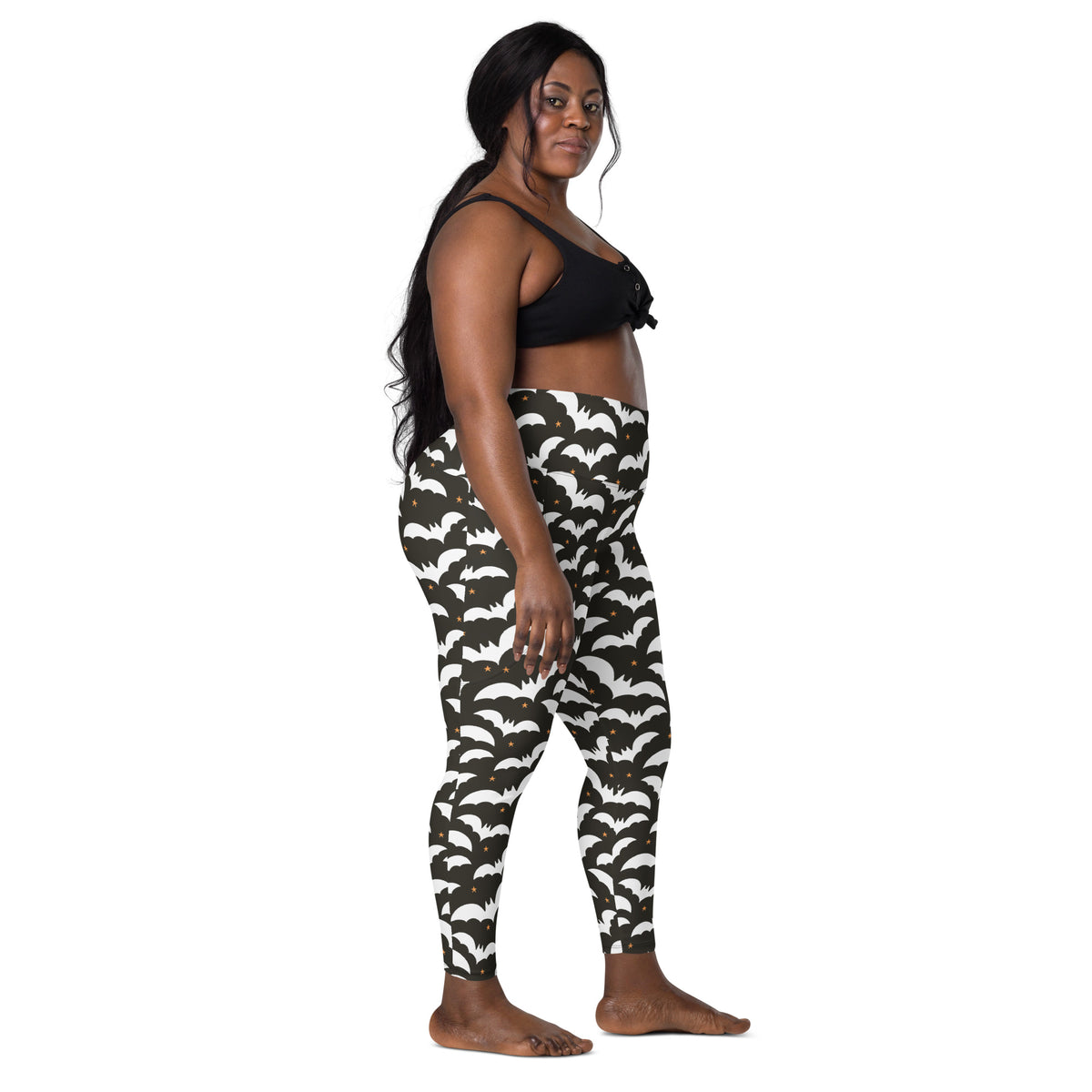 Women’s Dark Brown Halloween Bat Yoga Leggings With Pockets – High-Waisted, Soft Compression Active Pants