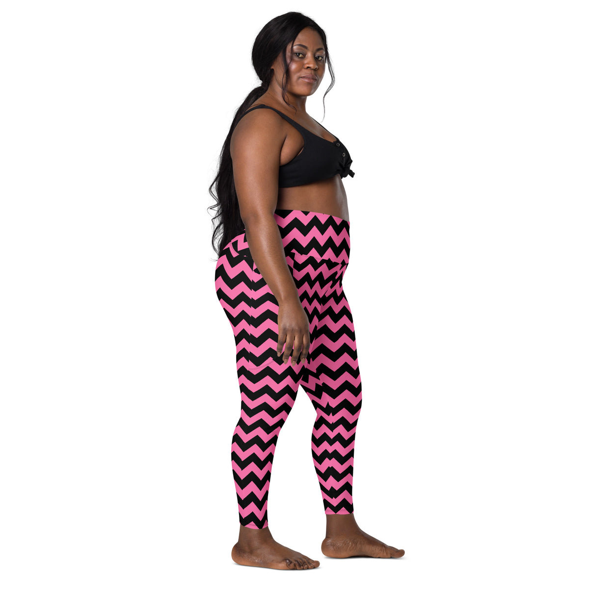 Women’s Pink Chevron Halloween Yoga Leggings With Pockets – High-Waisted, Soft Compression Active Pants