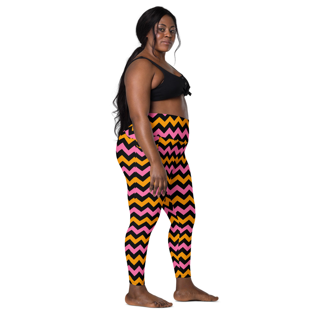 Women’s Pink & Orange Chevron Halloween Yoga Leggings With Pockets – High-Waisted, Soft Compression Active Pants