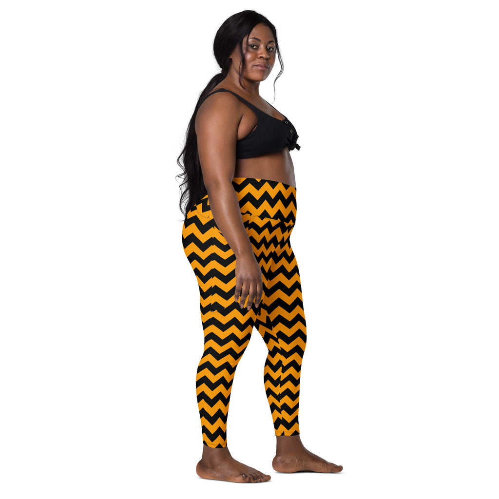 Women’s Orange Chevron Halloween Yoga Leggings With Pockets – High-Waisted, Soft Compression Active Pants