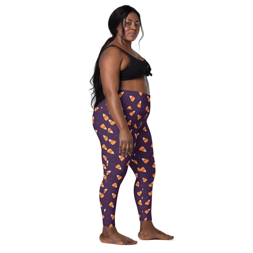 Women’s Purple Candy Corn Halloween Yoga Leggings With Pockets – High-Waisted, Soft Compression Active Pants
