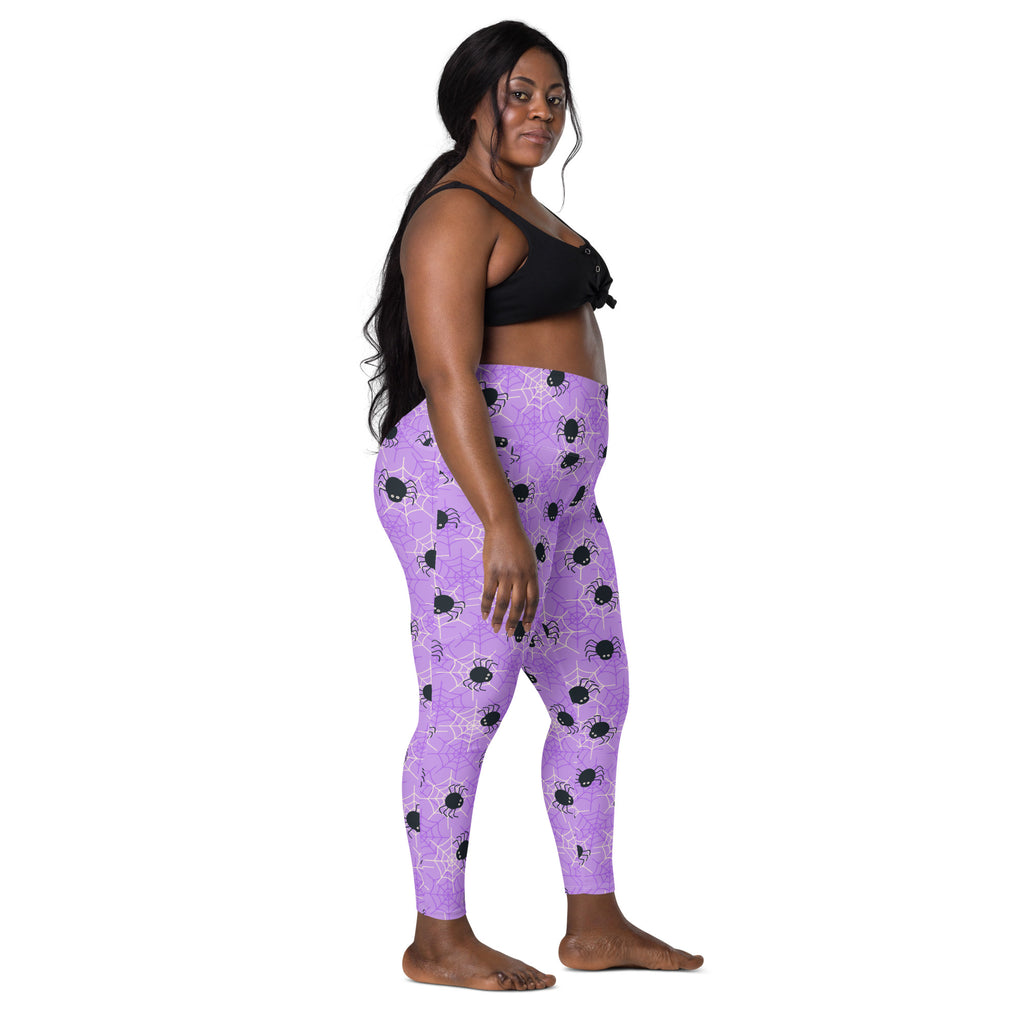 Women’s Purple Spider Web Halloween Yoga Leggings With Pockets – High-Waisted, Soft Compression Active Pants