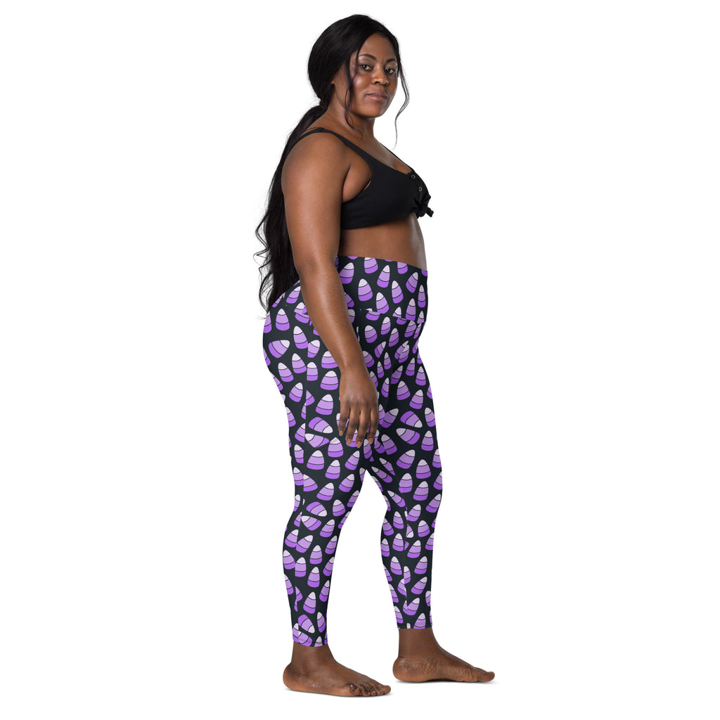 Women’s Purple Candy Corn Halloween Yoga Leggings With Pockets – High-Waisted, Soft Compression Active Pants
