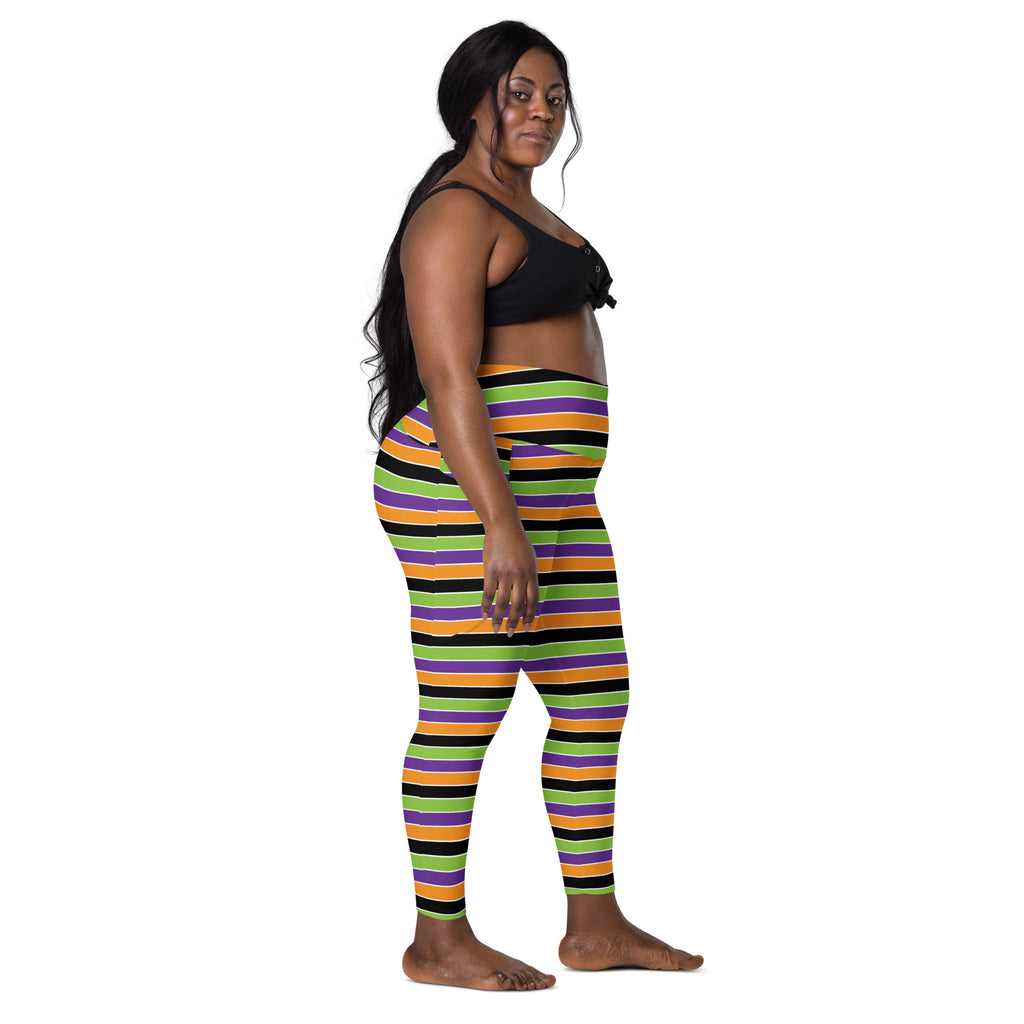Women’s Colorful Halloween Striped Yoga Leggings With Pockets – High-Waisted, Soft Compression Active Pants