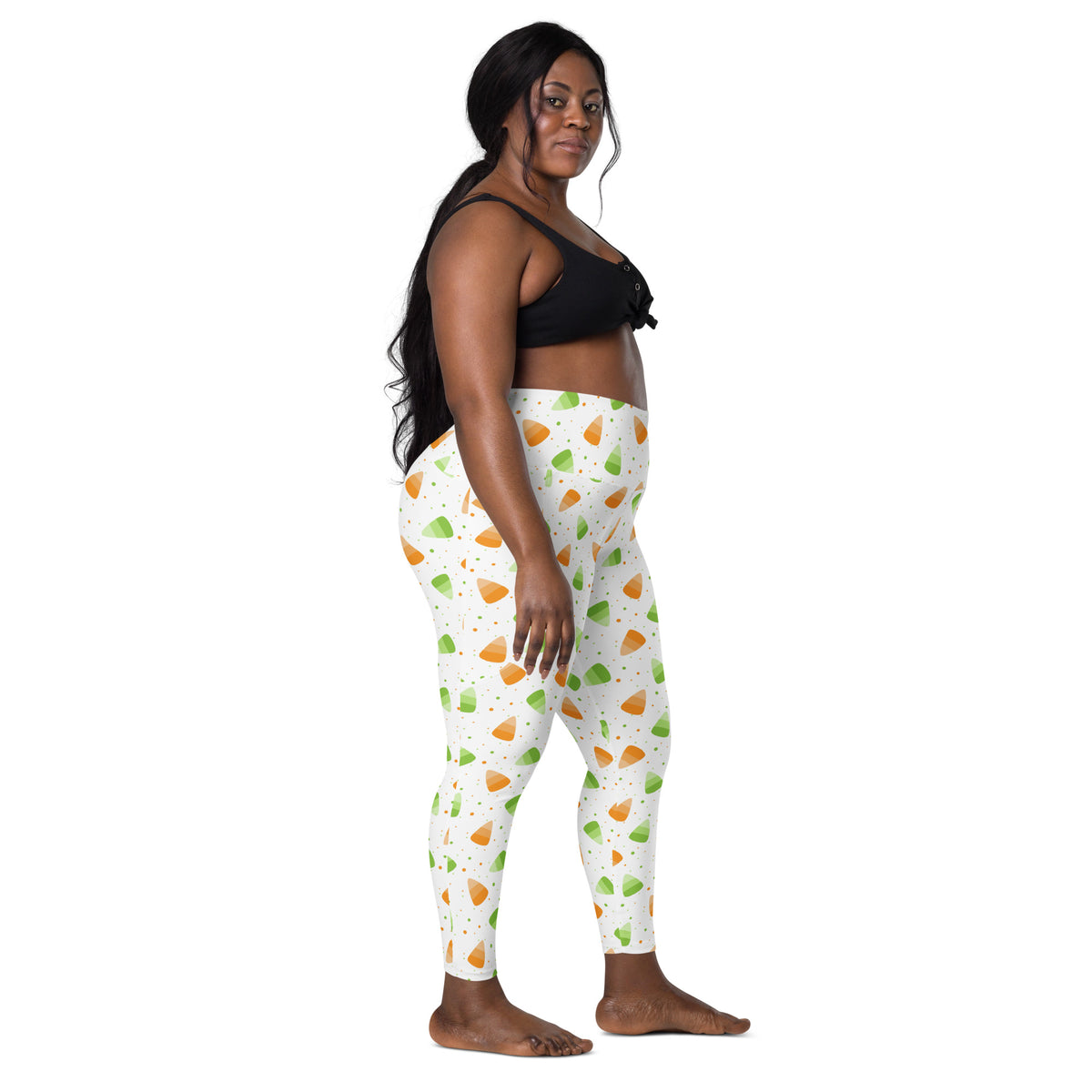 Women’s Orange & Green Candy Cane Halloween Yoga Leggings With Pockets – High-Waisted, Soft Compression Active Pants