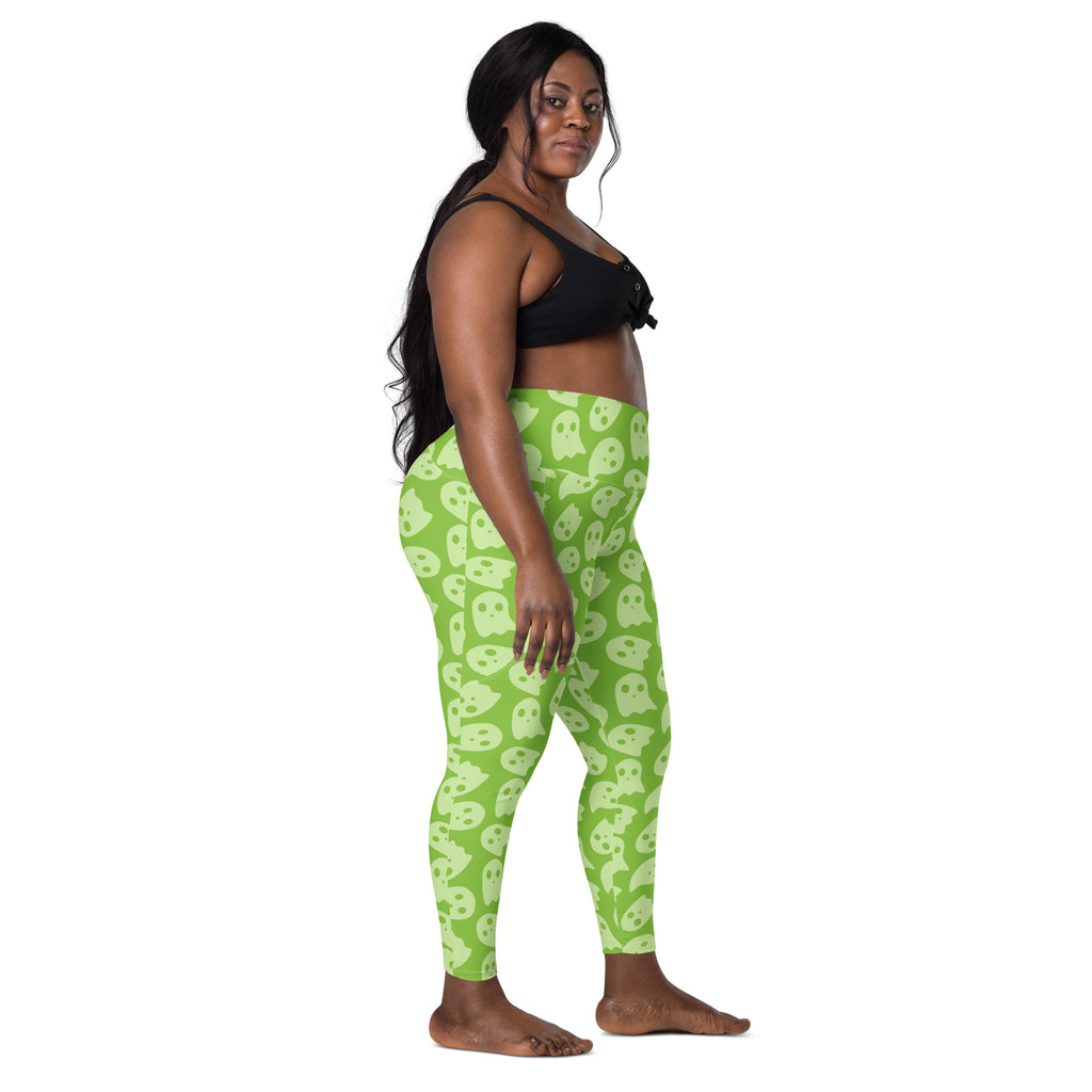 Women’s Green Ghost Halloween Yoga Leggings With Pockets – High-Waisted, Soft Compression Active Pants