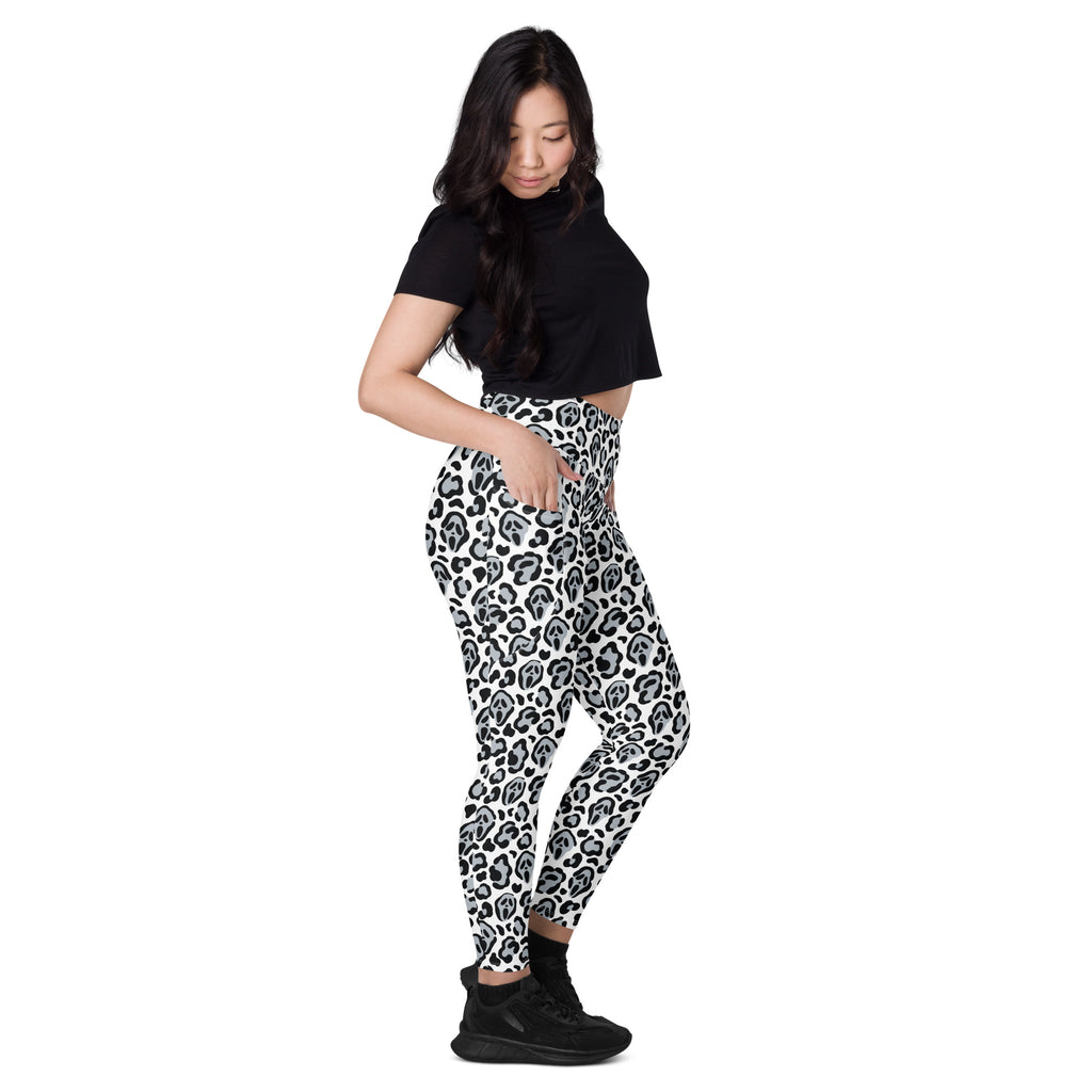 Women’s Ghost Face Leopard Yoga Leggings With Pockets – High-Waisted, Soft Compression Active Pants