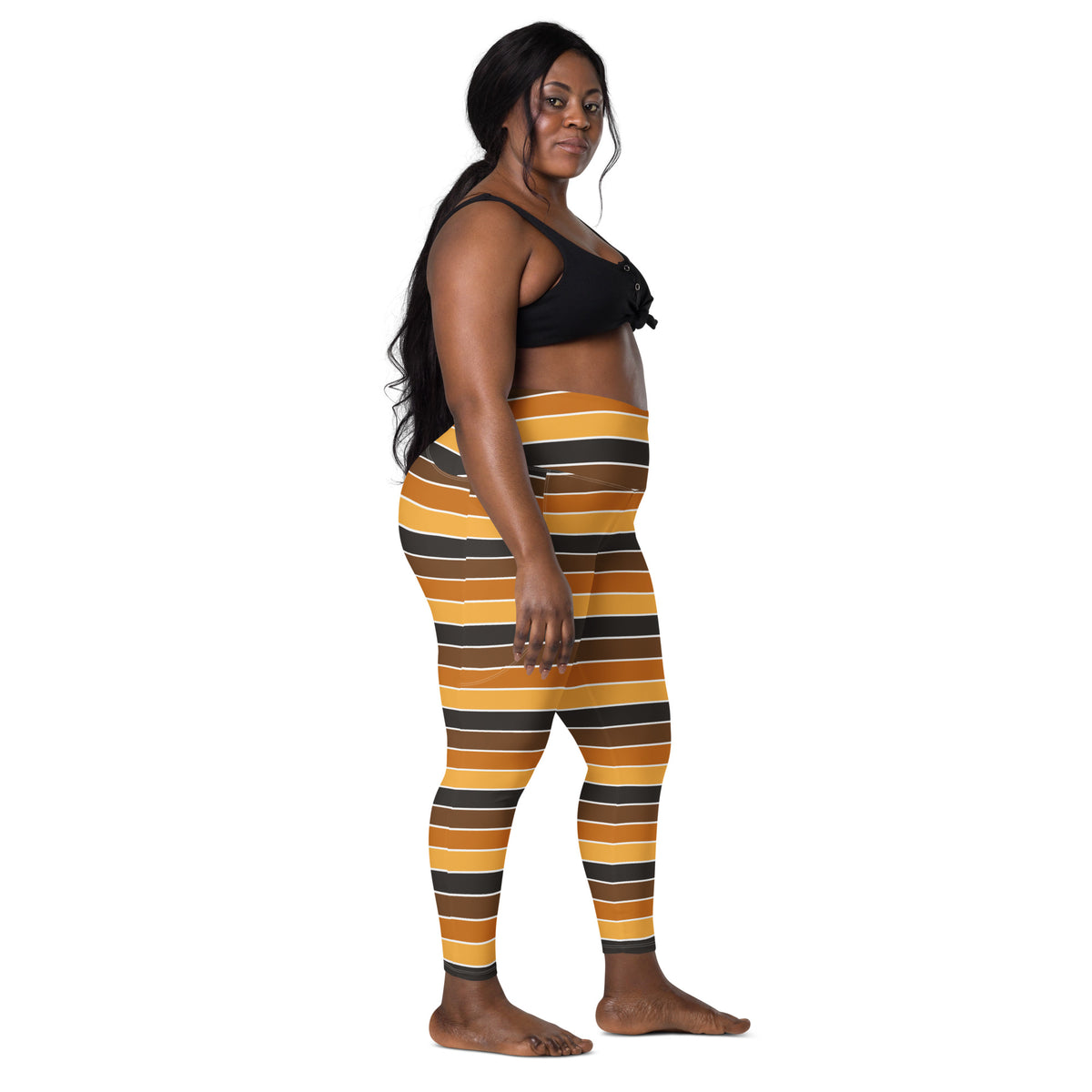 Women’s Autumn Striped Yoga Leggings With Pockets – High-Waisted, Soft Compression Active Pants
