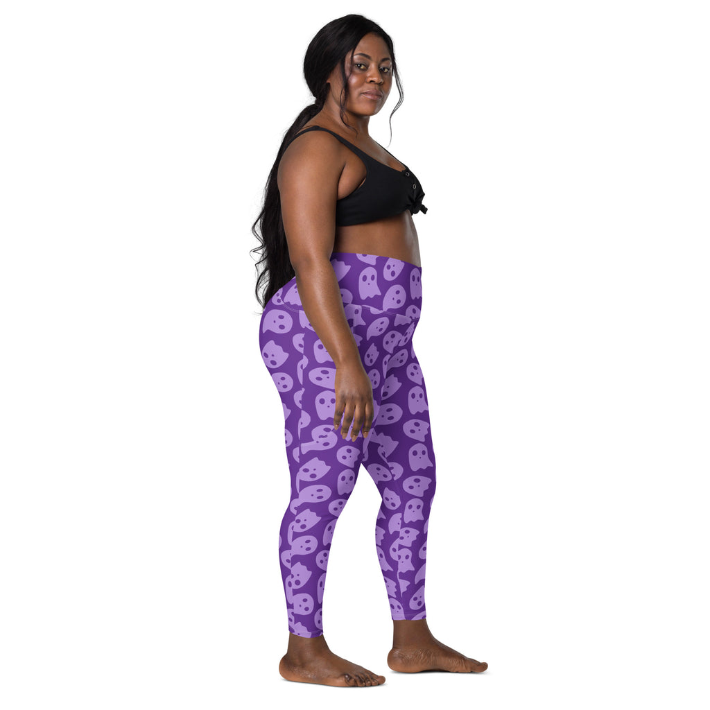 Women’s Purple Ghost Halloween Yoga Leggings With Pockets – High-Waisted, Soft Compression Active Pants