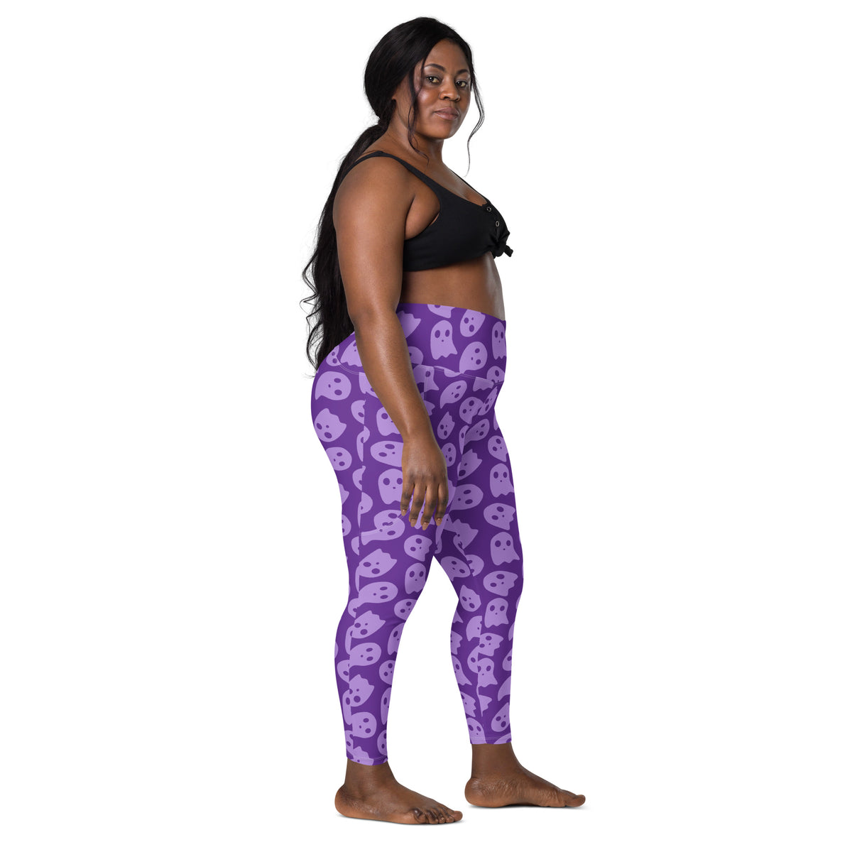 Women’s Purple Ghost Halloween Yoga Leggings With Pockets – High-Waisted, Soft Compression Active Pants